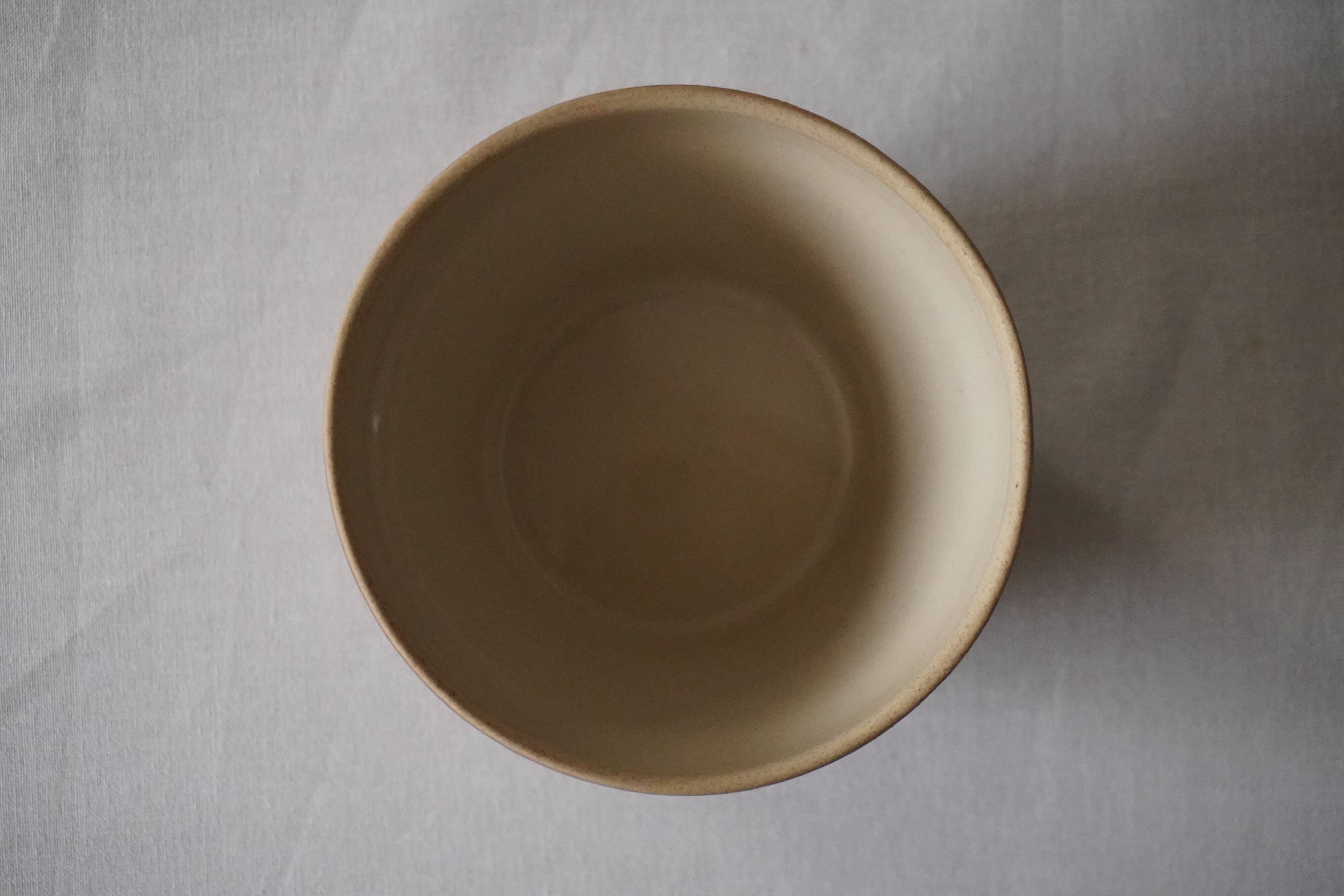 Set of 4 small stoneware bowls, beige and brown, Digoin France