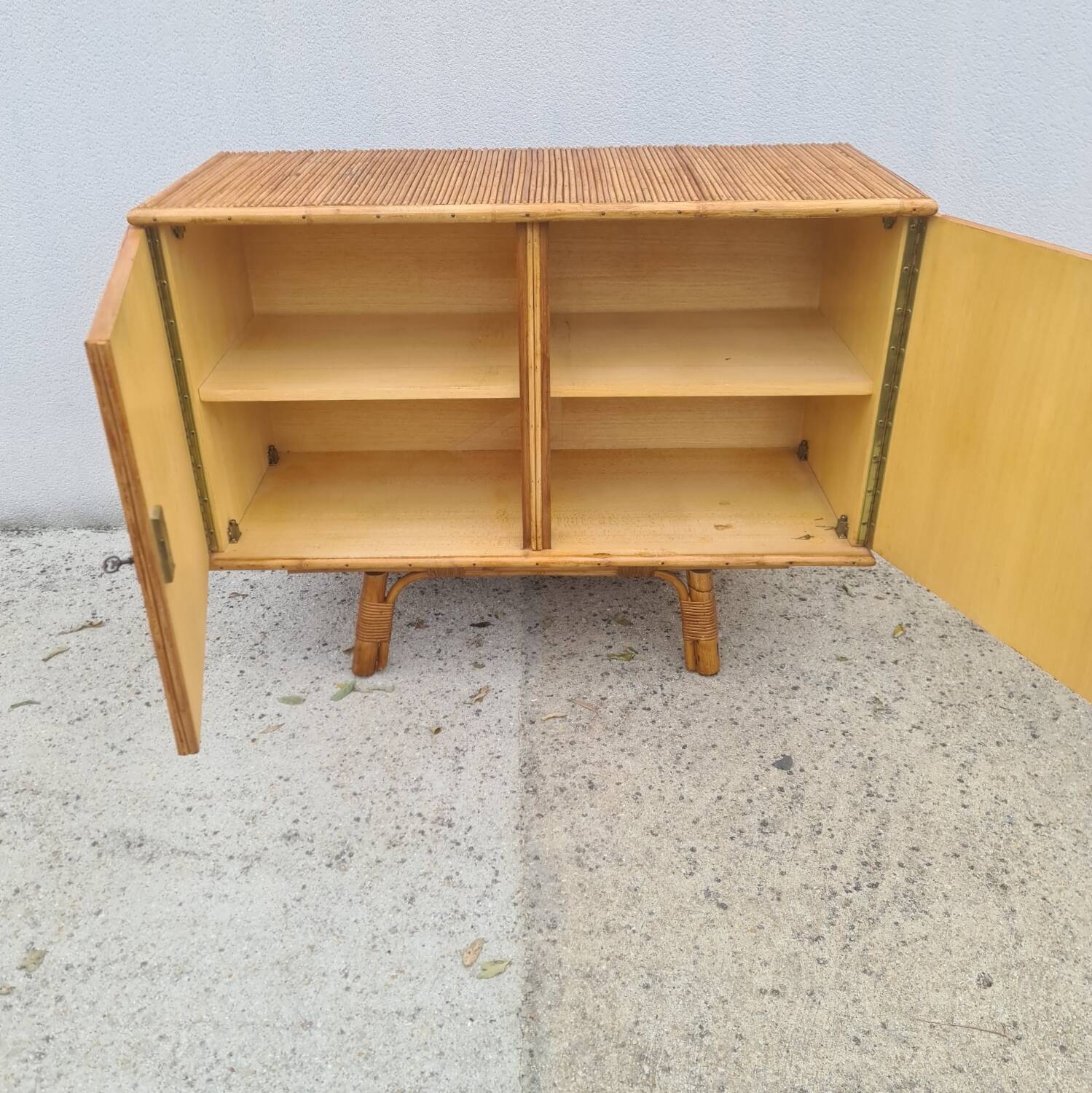 Rattan bamboo sideboard atttributed to Audoux Minnet vintage 60's