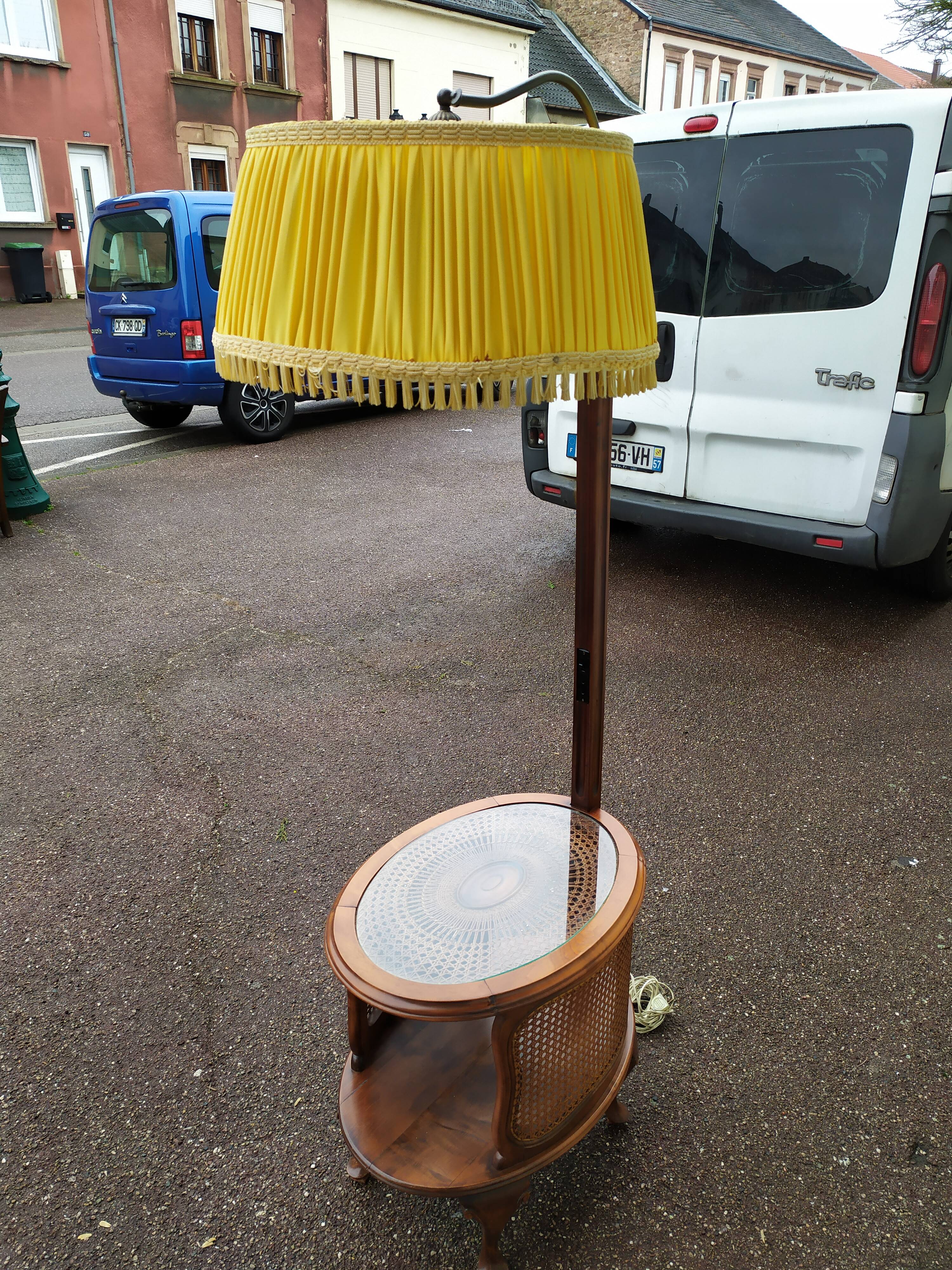 Floor lamp - wood - cane - glass