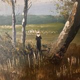 Huile sur toile paysage de forêt par L. Henry Barbizon début XXe