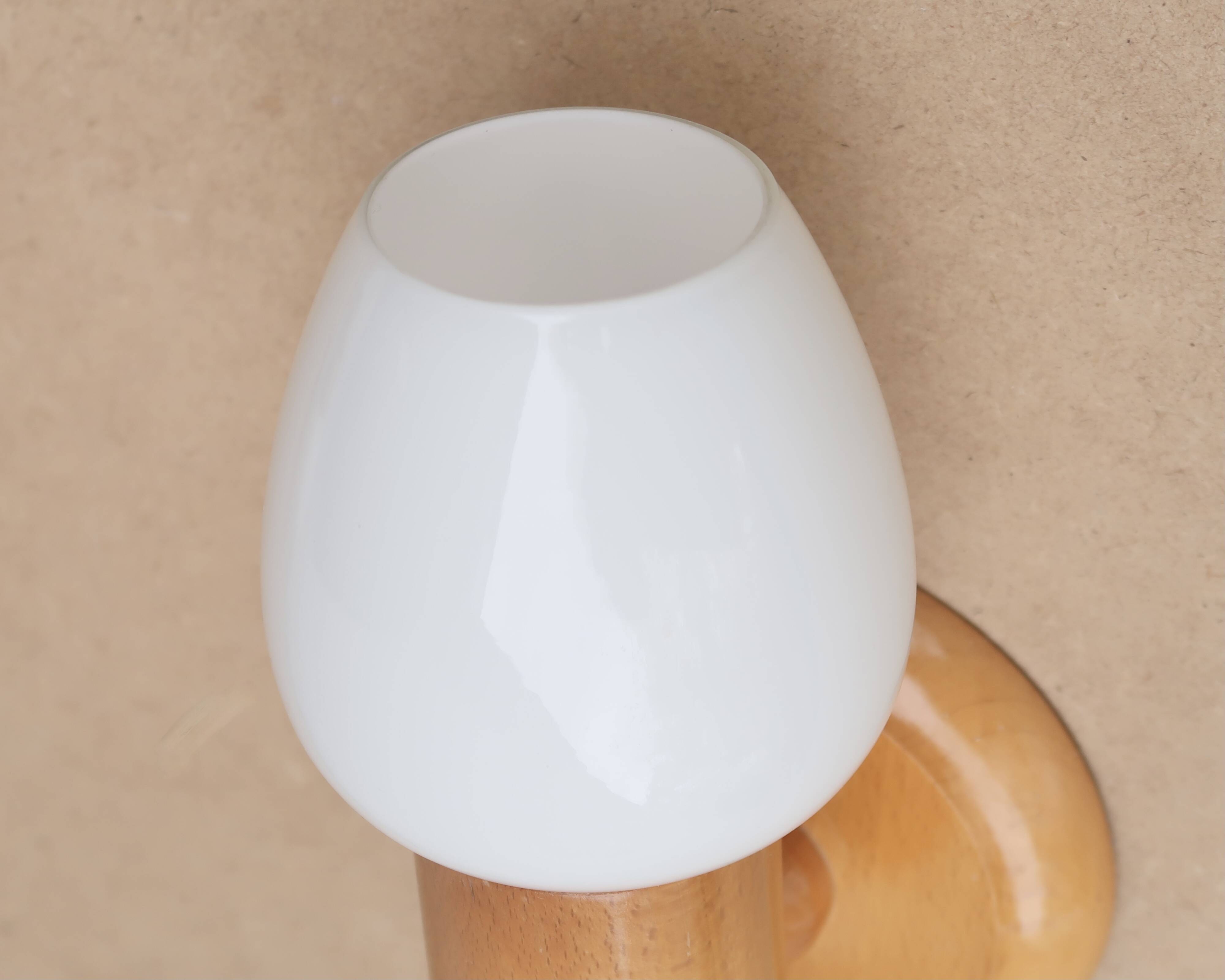 Pair of pine wood and white glass wall lights, 1970s