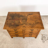 Vintage industrial wooden workbench with drawers