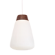 White opaline glass pendant lamp with teak detail