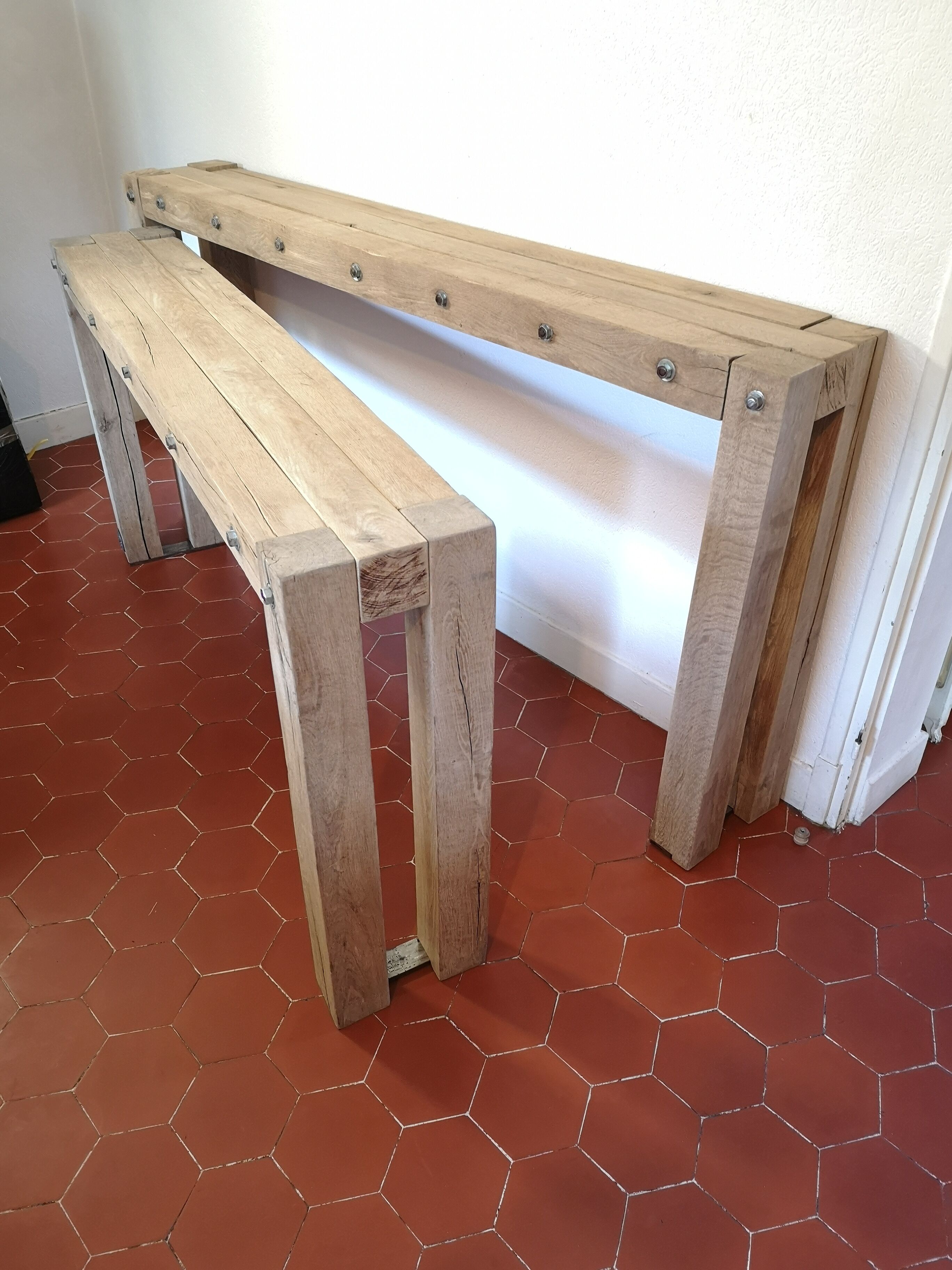 paire de console en chêne massif et metal