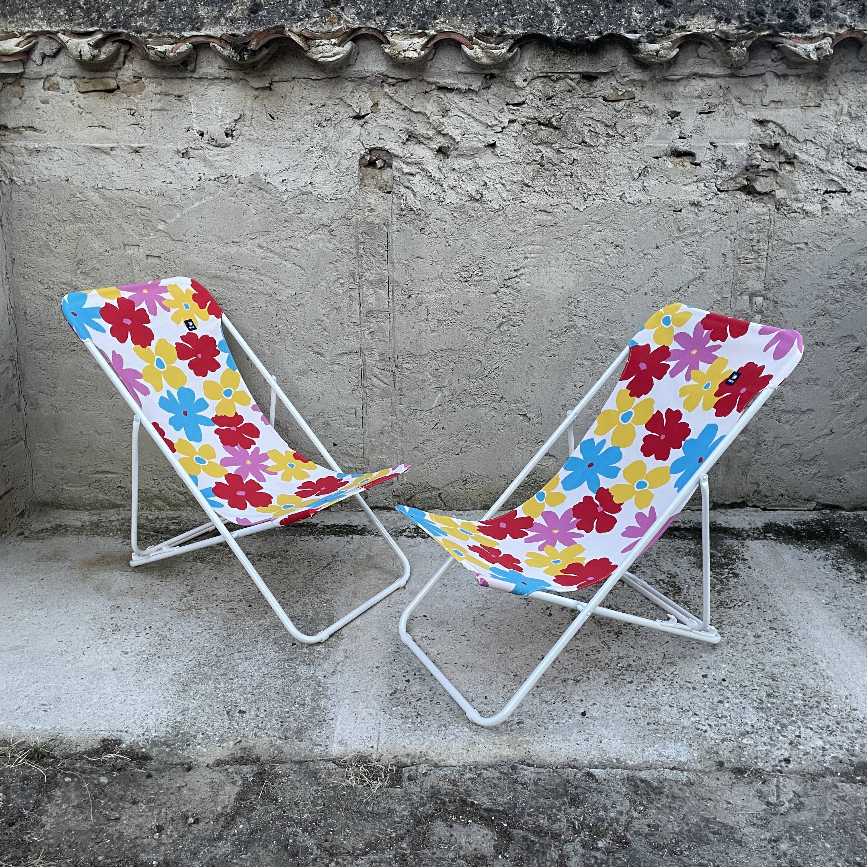 Pair of deckchairs "Lafuma" POP pattern