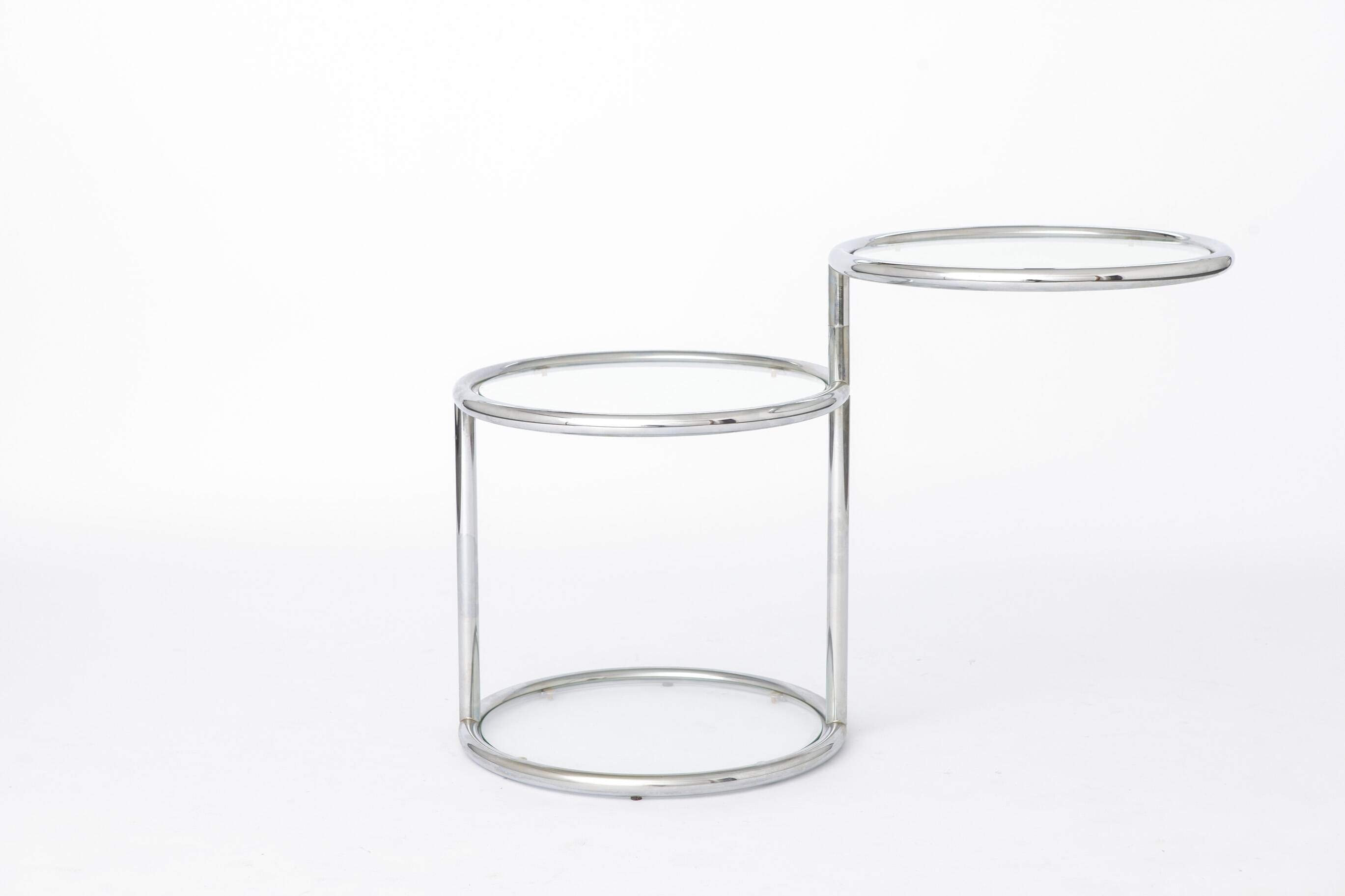 Table d'appoint vintage en chrome et verre, Allemagne années 1970, style mid-century moderne ronde.