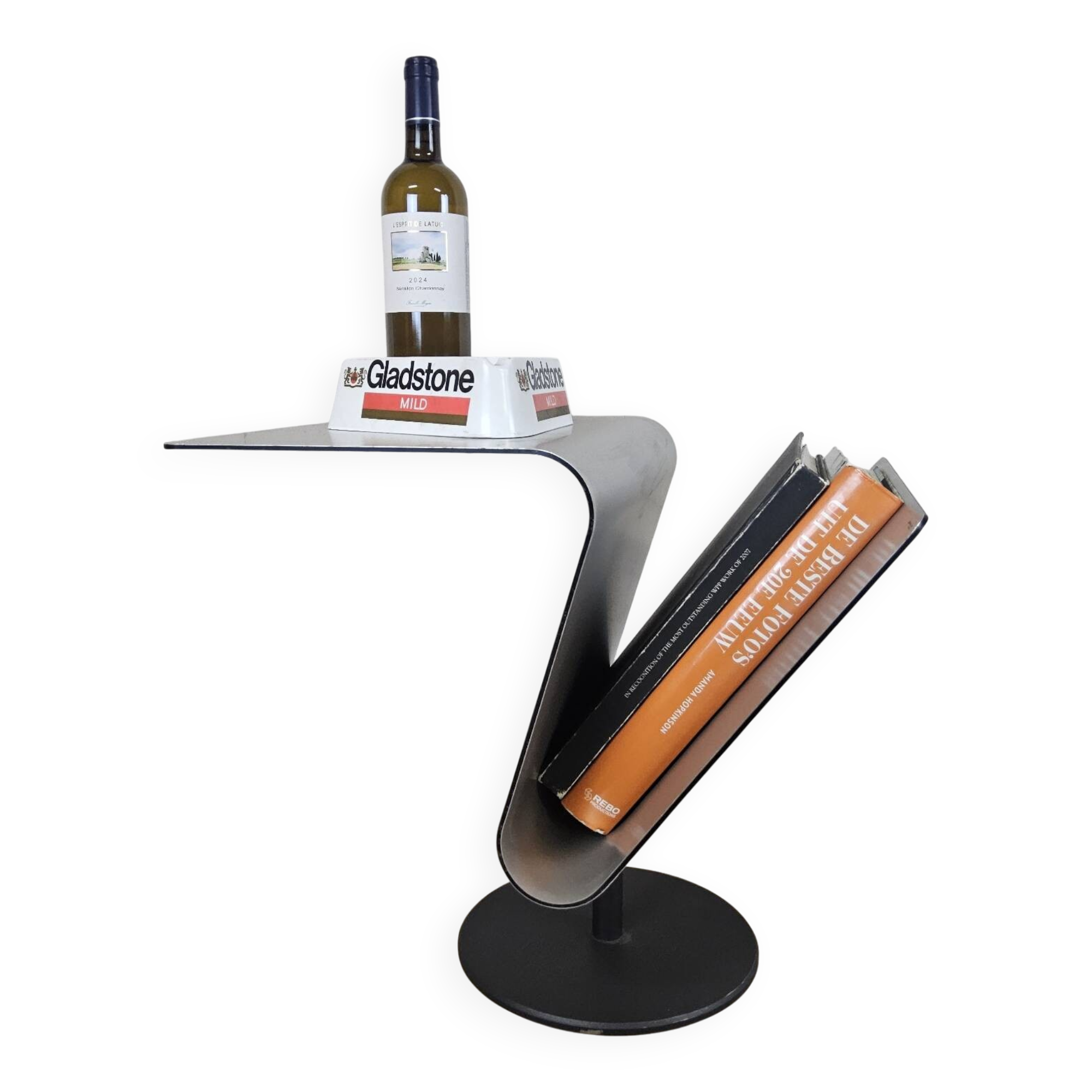 Modern metal minimalist side table with magazine rack / Dutch design