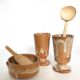 Two vintage stoneware cups and sugar bowl