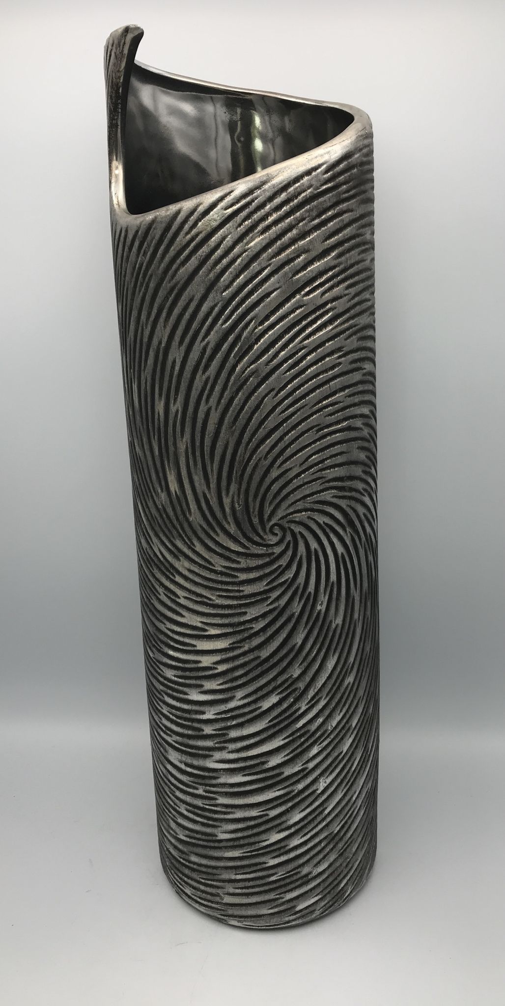 Vase tubulaire en céramique à effet de couleur argenté 39 cm