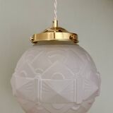 Suspension globe vintage art déco en verre dépoli