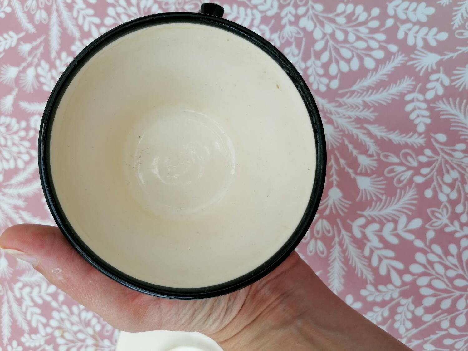 Hand-painted Breton earthenware cup and saucer from St Jean de Bretagne