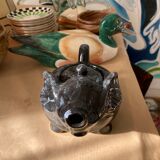 Elephant teapot in black marbled ceramic vintage white