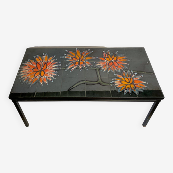 Vintage Coffee Table in gray ceramic and black steel Vallauris 1960