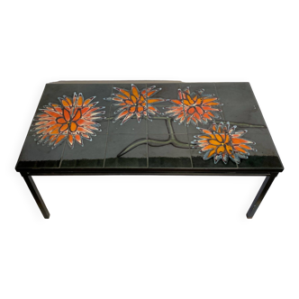 Vintage Coffee Table in gray ceramic and black steel Vallauris 1960