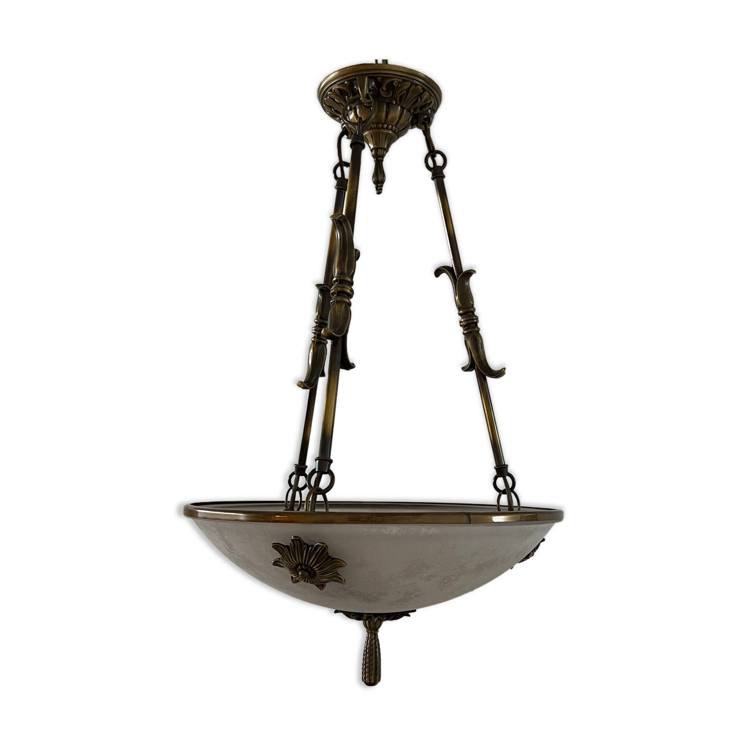 Brass and frosted glass mid-century swedish plafonnier light