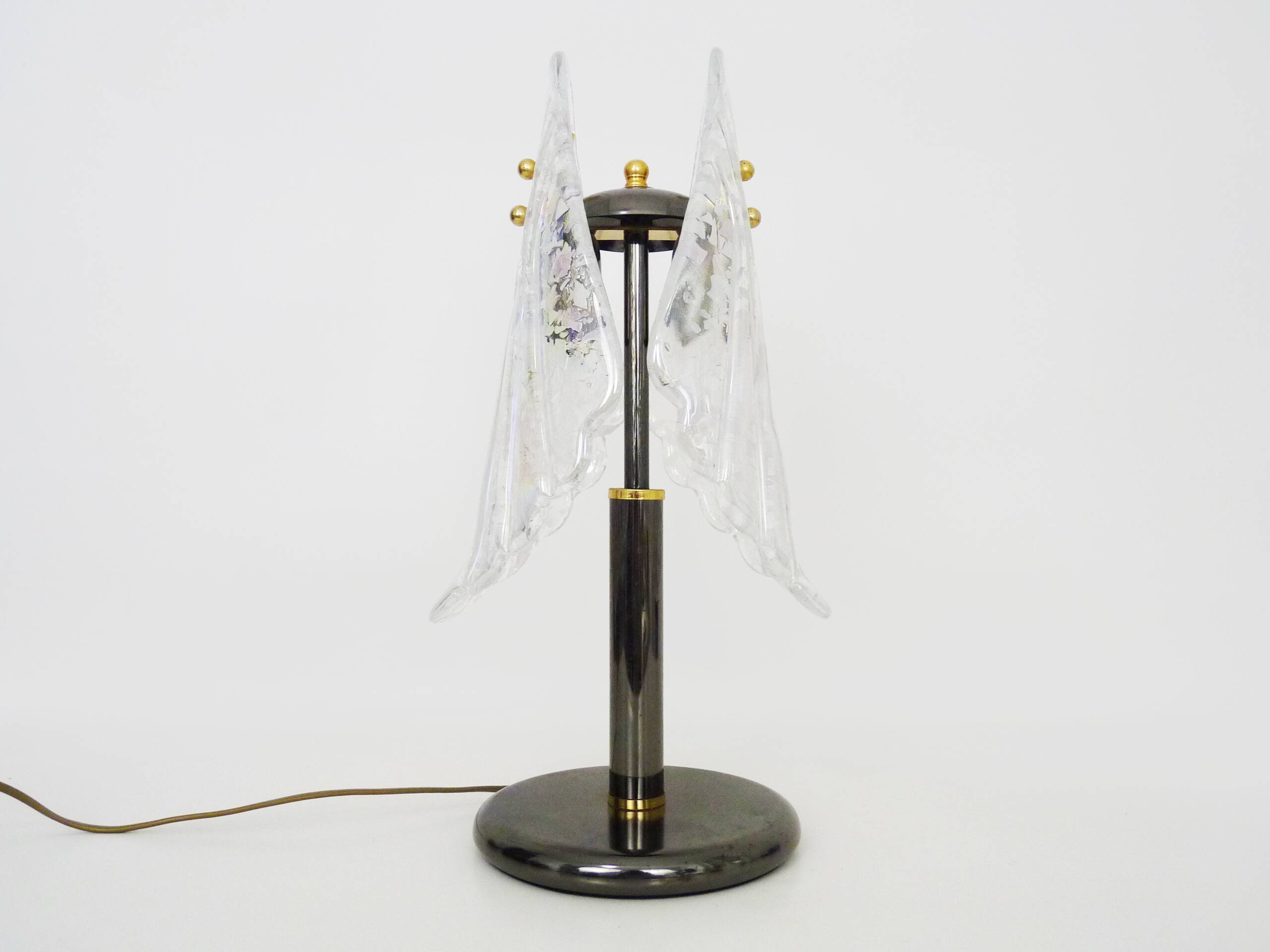 Large foliage table lamp in glass and anthracite gray metal. 80 years