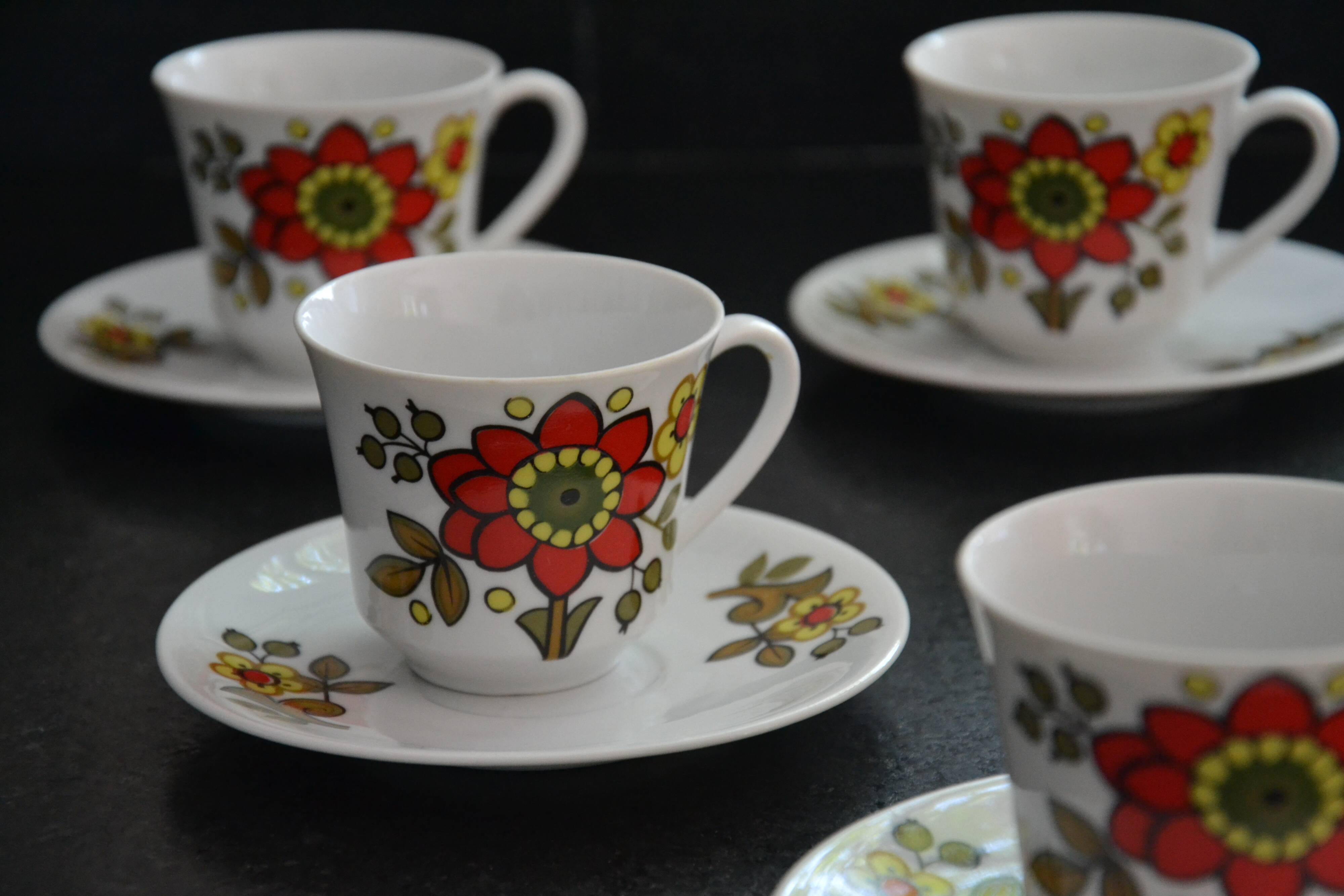 6 floral cups and saucers Bavaria West Germany