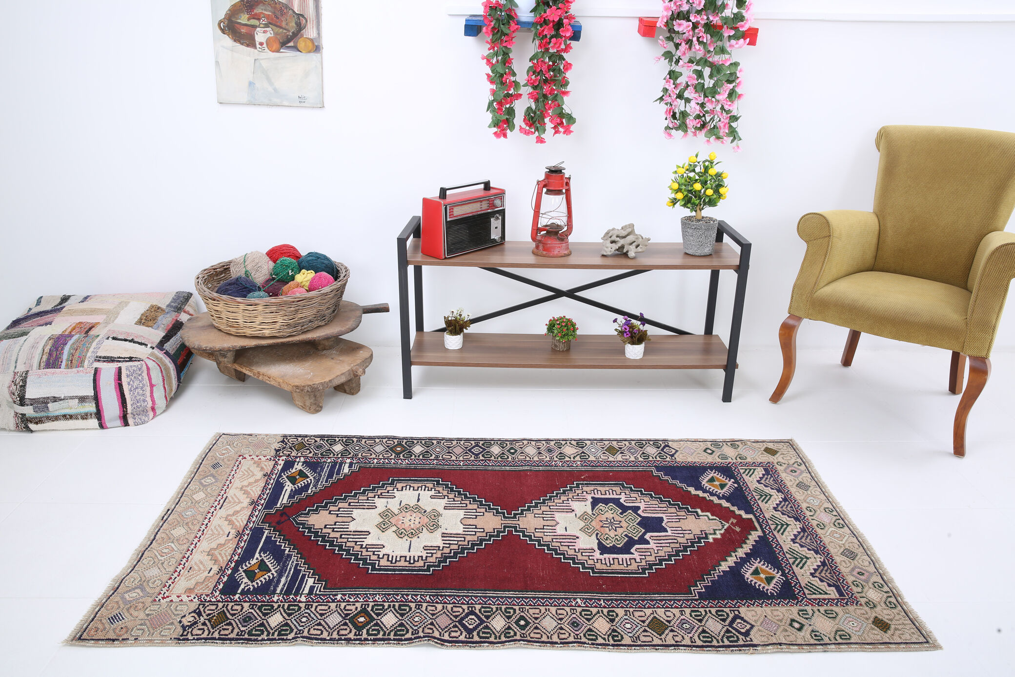 Tapis vintage turc classique en laine fait à la main 97x192cm