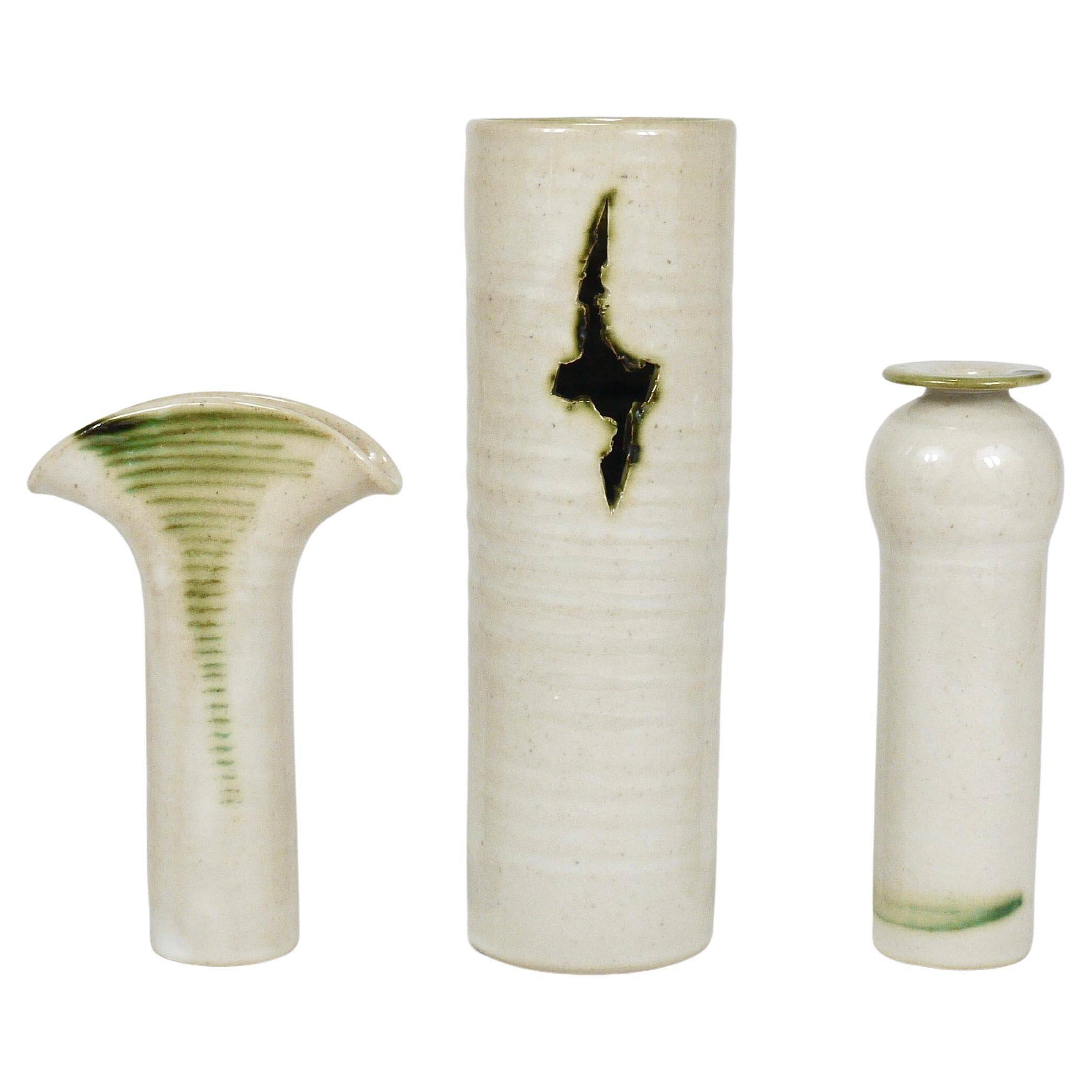 Piet Knepper 3 studio vases in ceramic by Mobach, Netherlands, 1970s