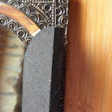 Vintage Moroccan mirror with chiseled pewter shutters