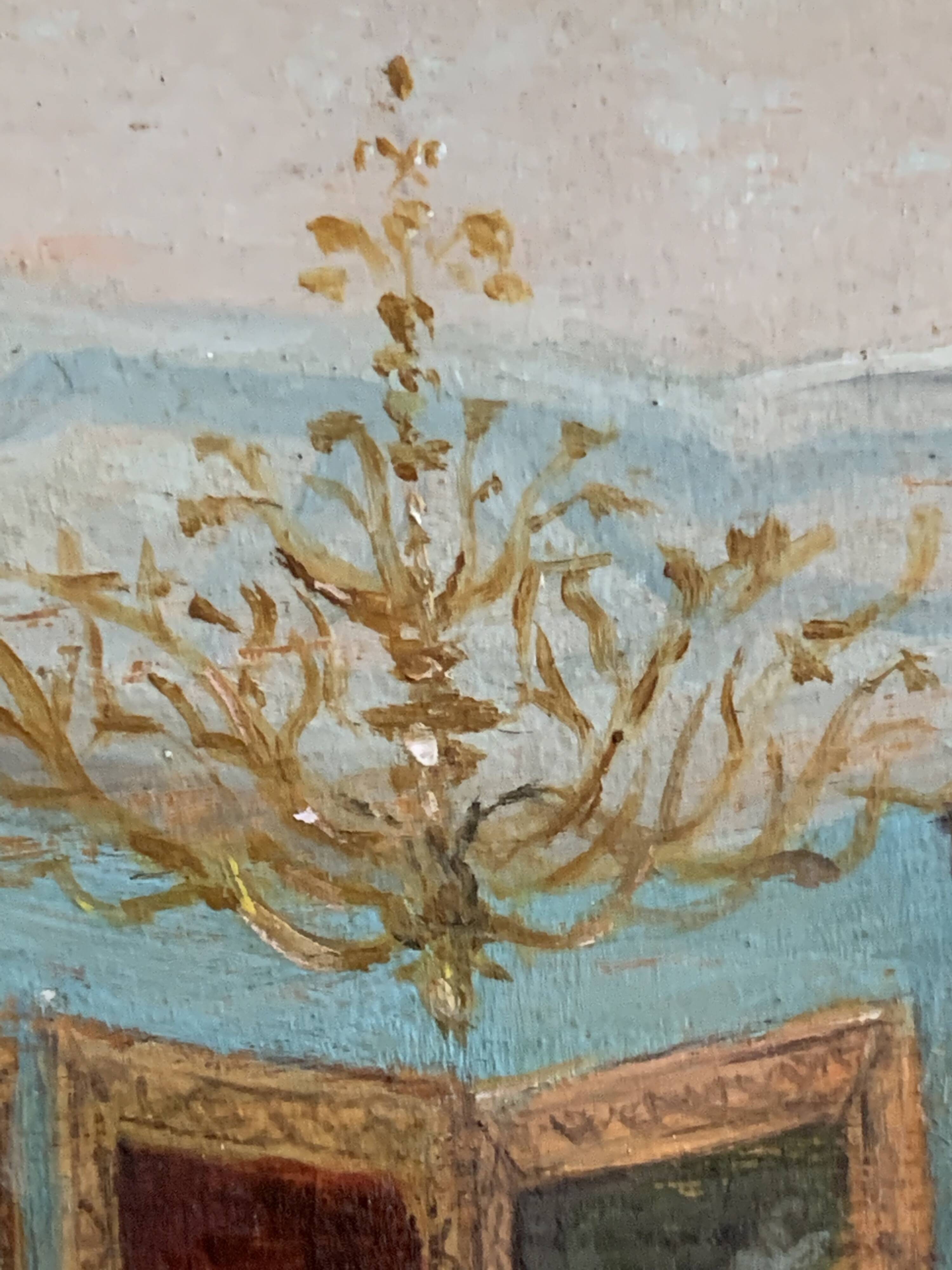 Interior Scene. Oil On Panel 19th Century