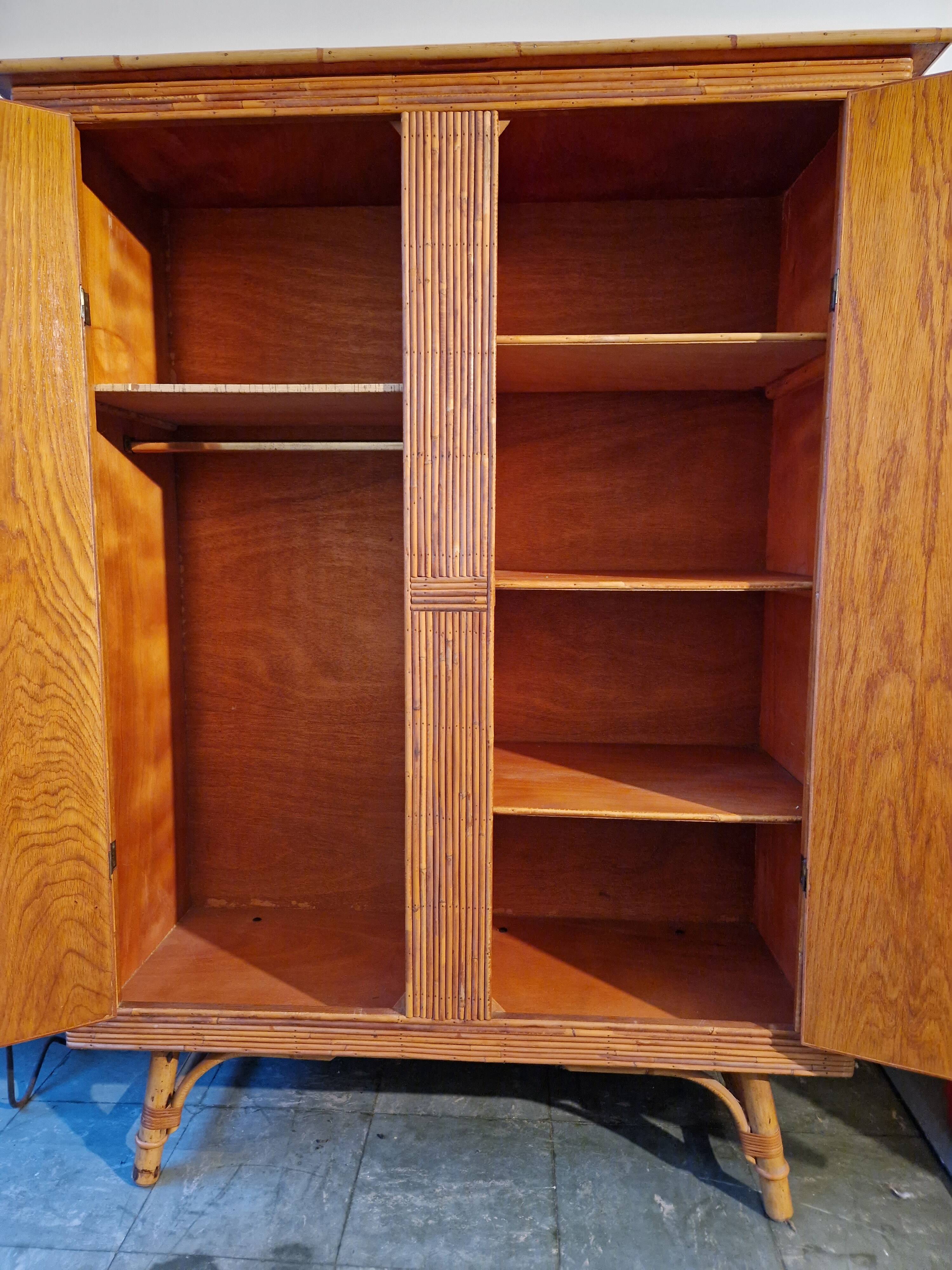 Wicker rattan bamboo wardrobe 1950 1960