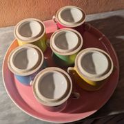 6 petits pots de crème en porcelaine de limoges avec plateau