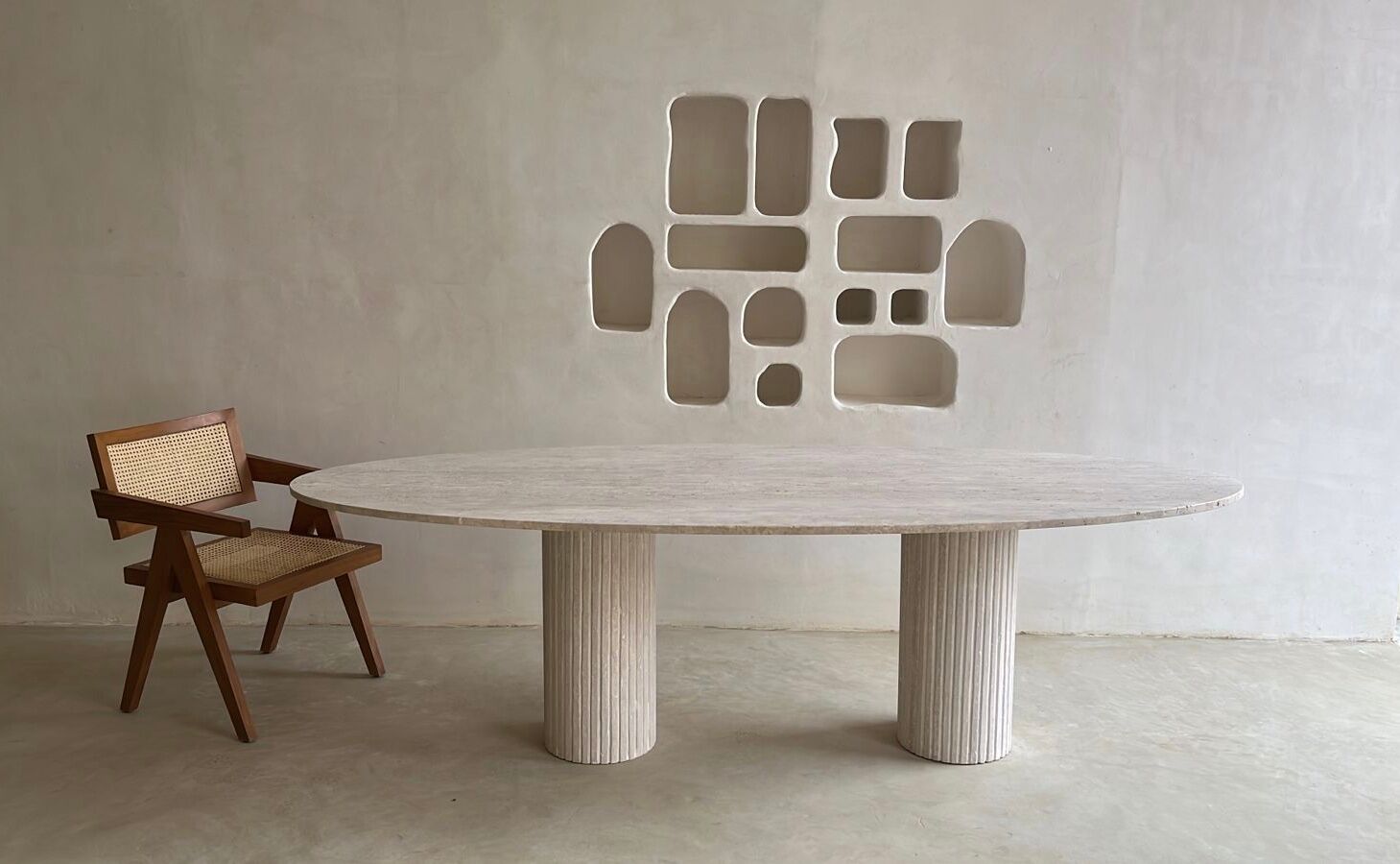 Calypso oval dining table 220x100 natural travertine