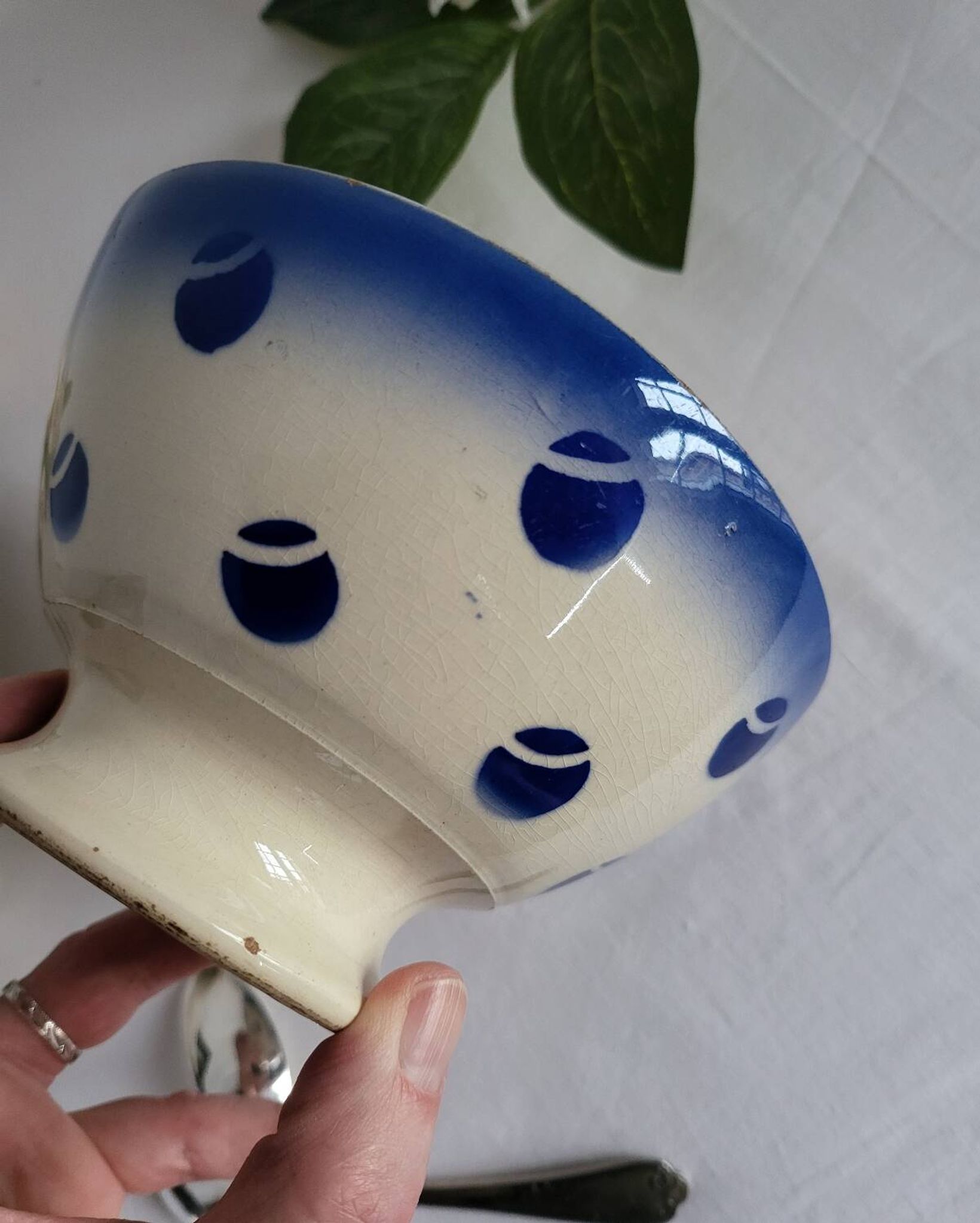 Antique Lunéville earthenware bowl KG with blue polka dots