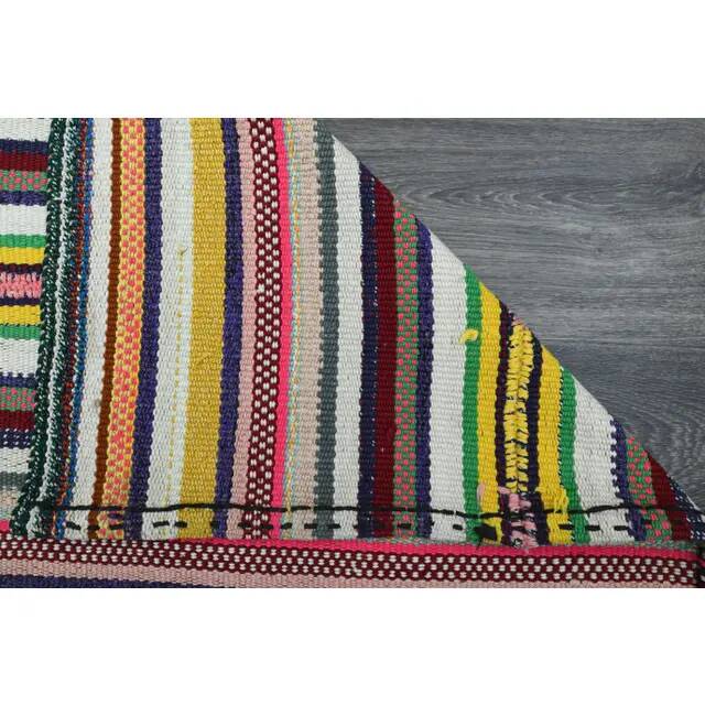 Vintage Turkish Oushak handmade wool cotton pink green runner rug 150x207