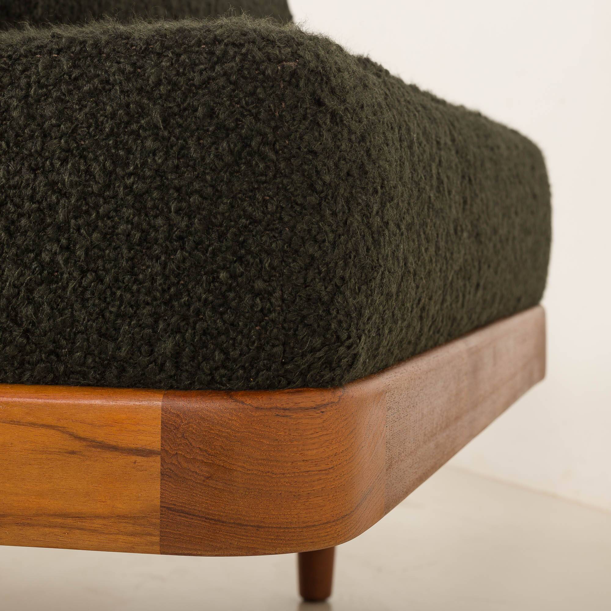 Danish teak daybed in thick boucle fabric, 1960s