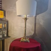 large 1970s luxury solid brass living room lamp with new linen shade 68x35