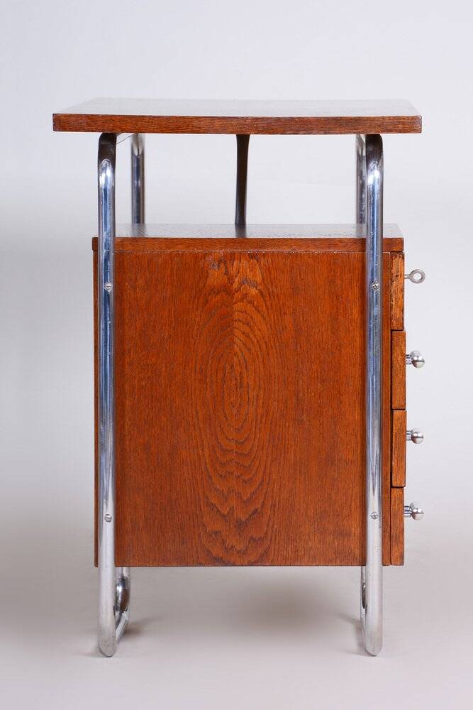 Bauhaus Writing Desk in Oak and Chrome by R. Slezák, Czech, 1930s