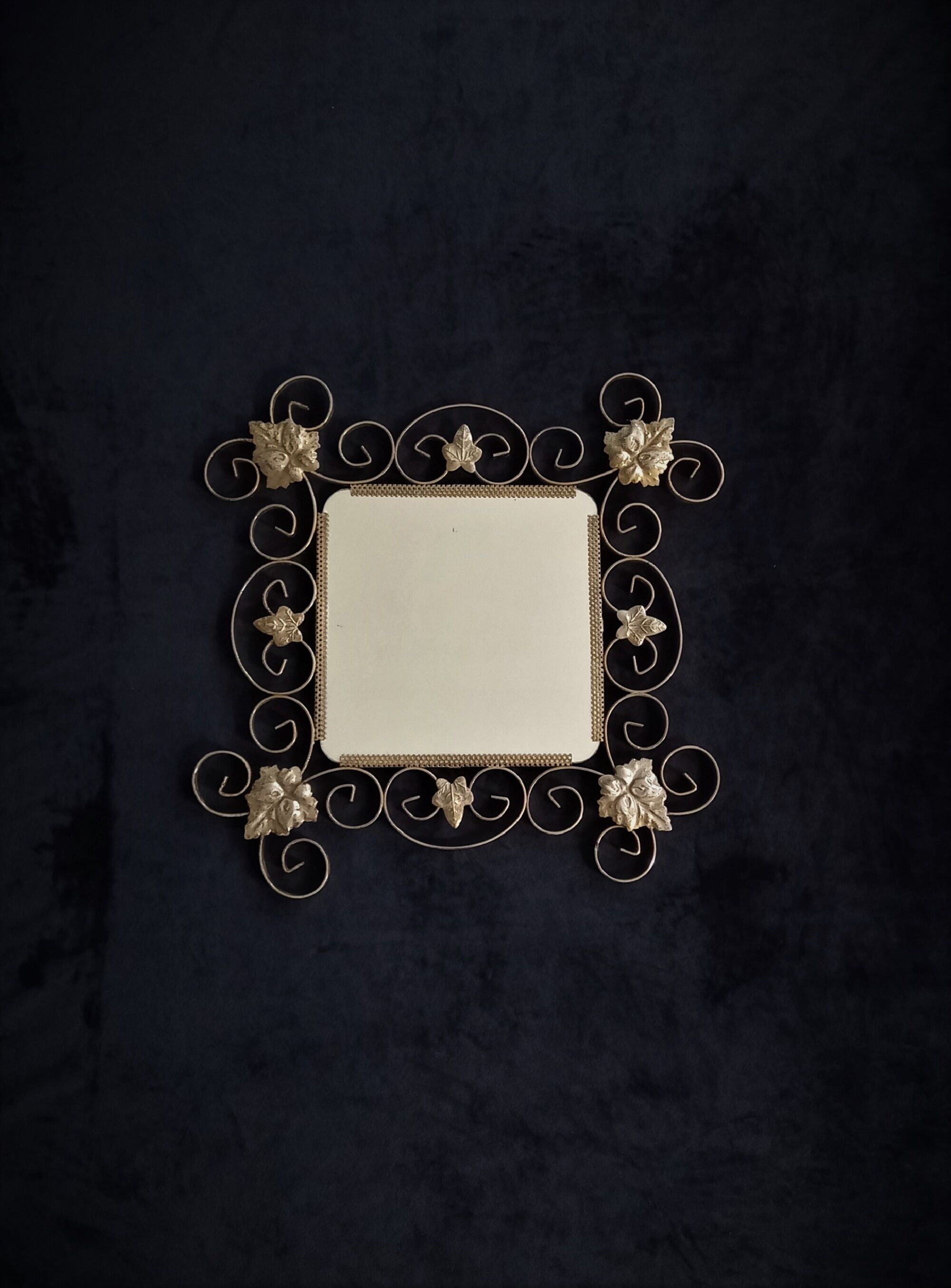 Square mirror with vine leaves and golden metal windings, 1960s