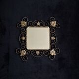 Square mirror with vine leaves and golden metal windings, 1960s