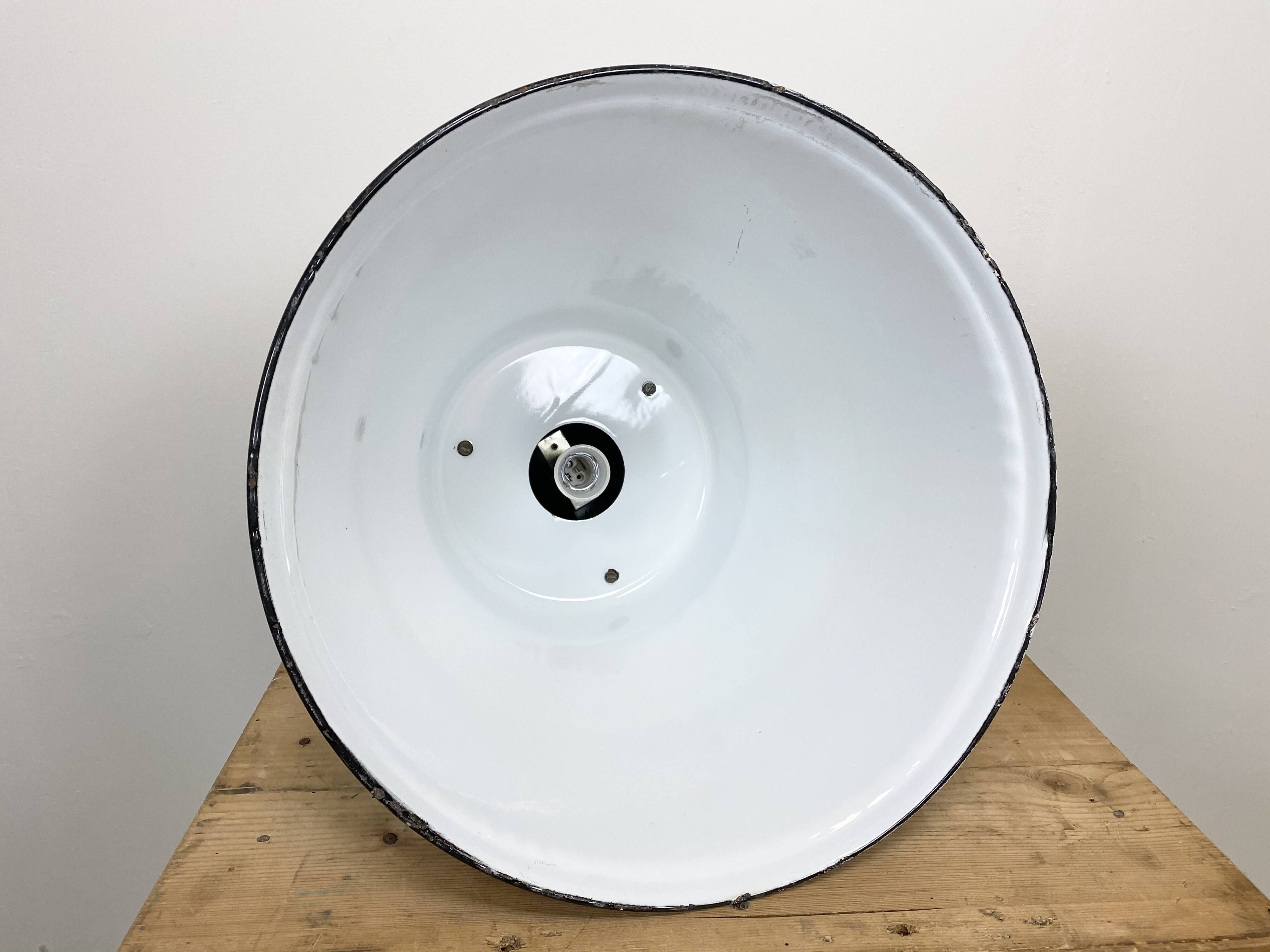 Black enamel industrial pendant light, 1960