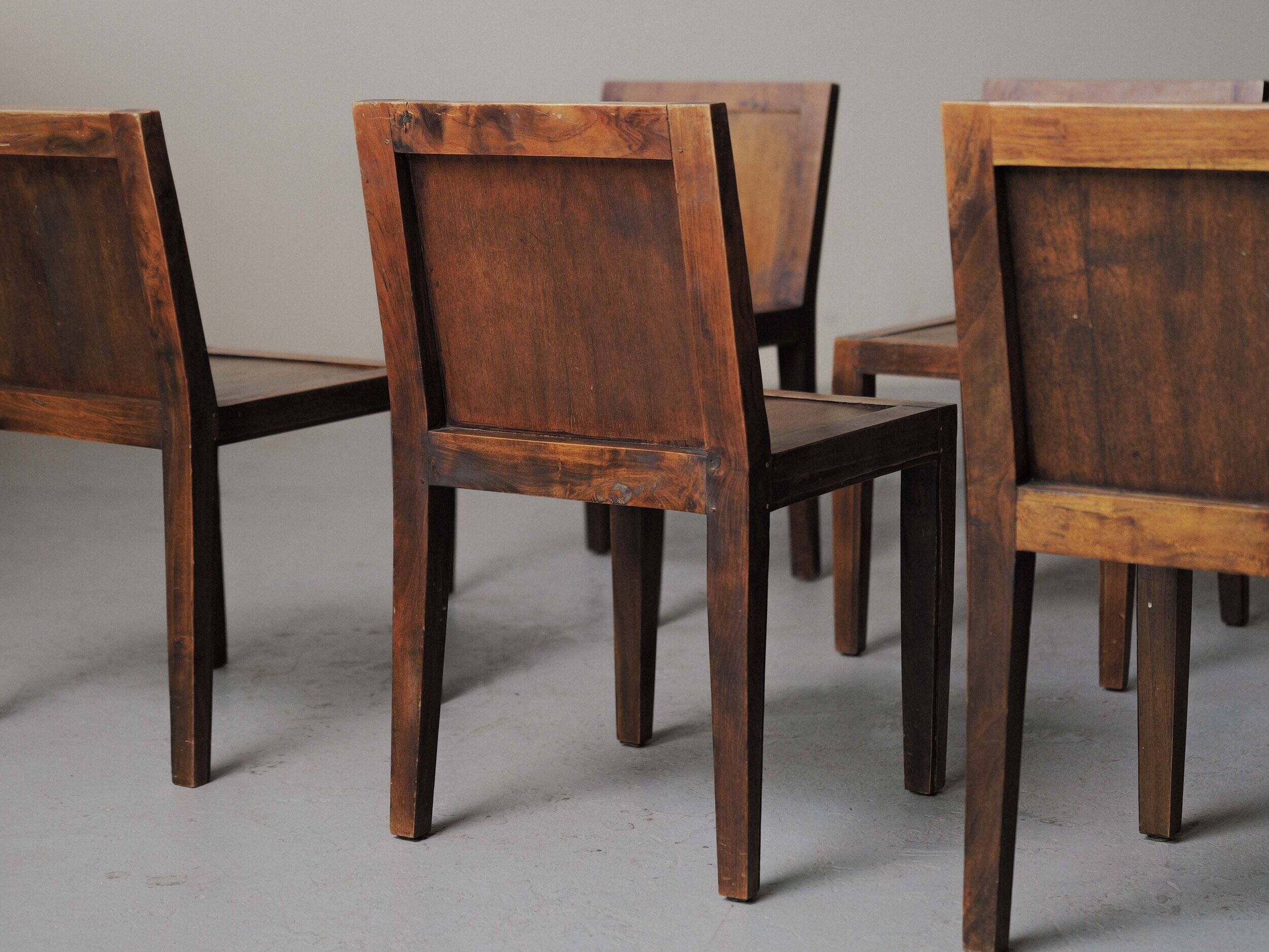 Set of 6 handcrafted oak chairs, France, circa 1970.