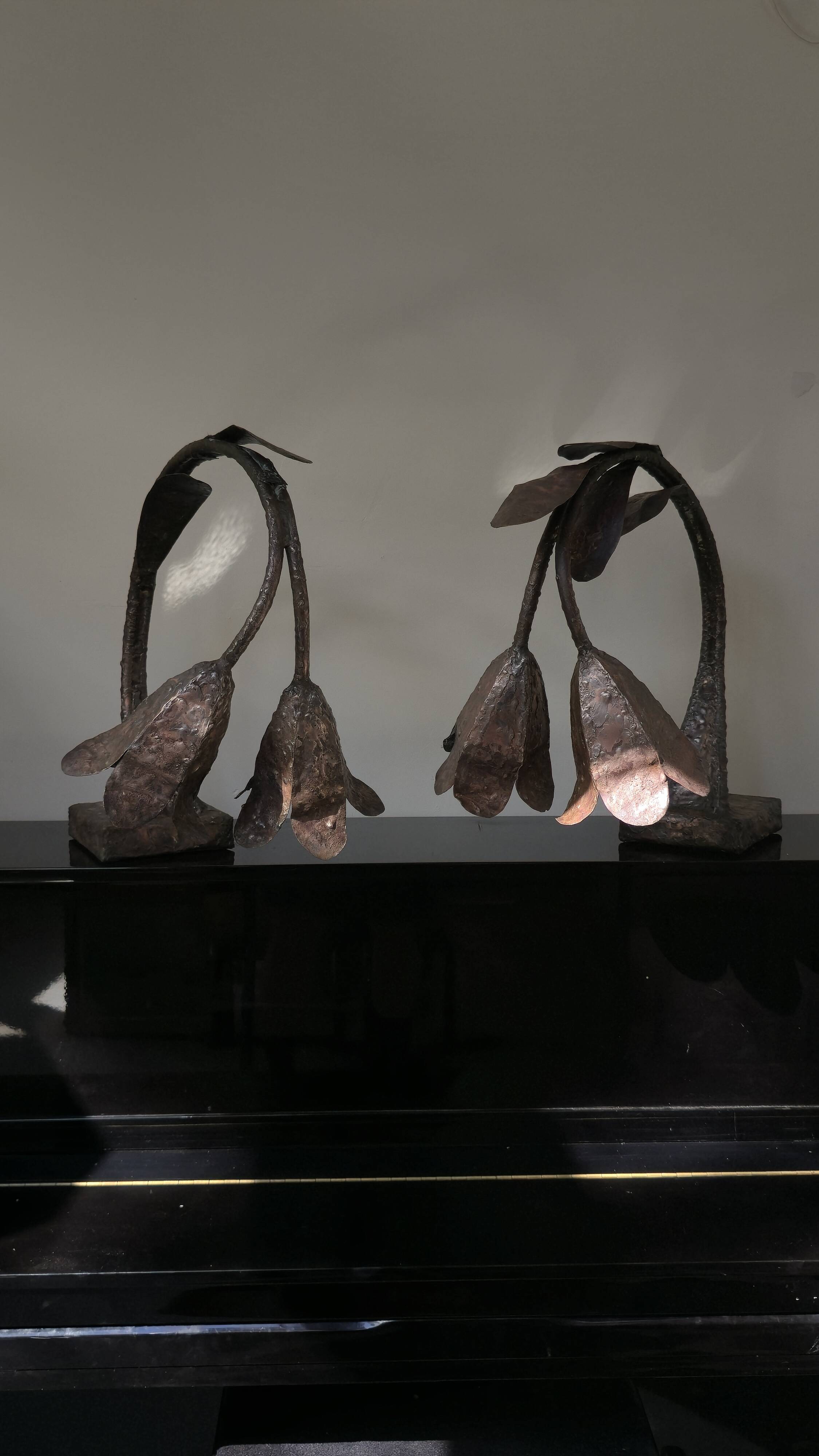 Pair of Brutalist bronze lamps