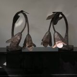 Paire de lampes brutalistes en bronze