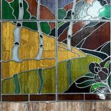 Ancient stained glass landscape decoration – Trees and hills – Early 20th century
