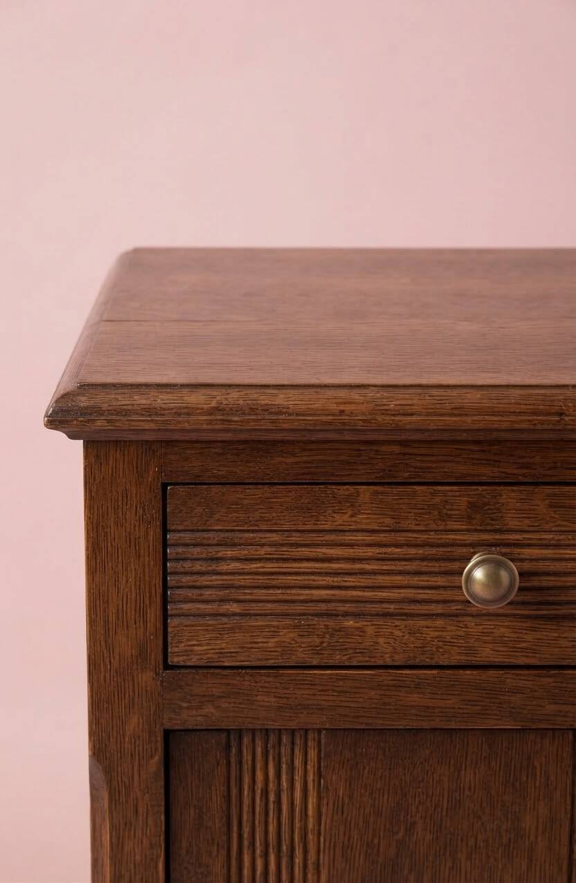 Vintage bedside table in solid oak, Art Deco and classic style.