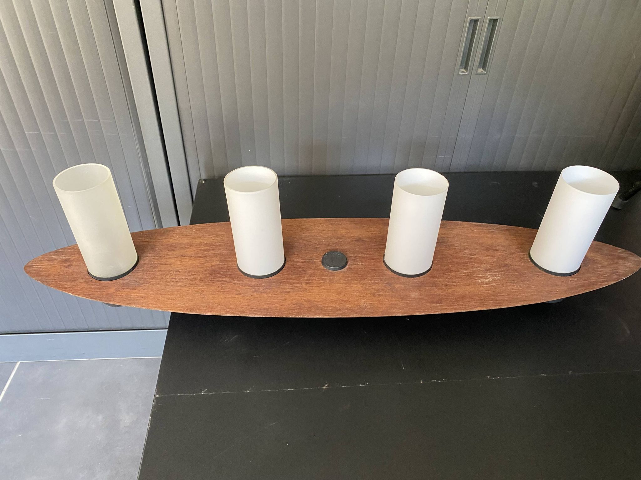 Suspension lamp ceiling light Scandinavian surf teak frosted glass vintage 70s