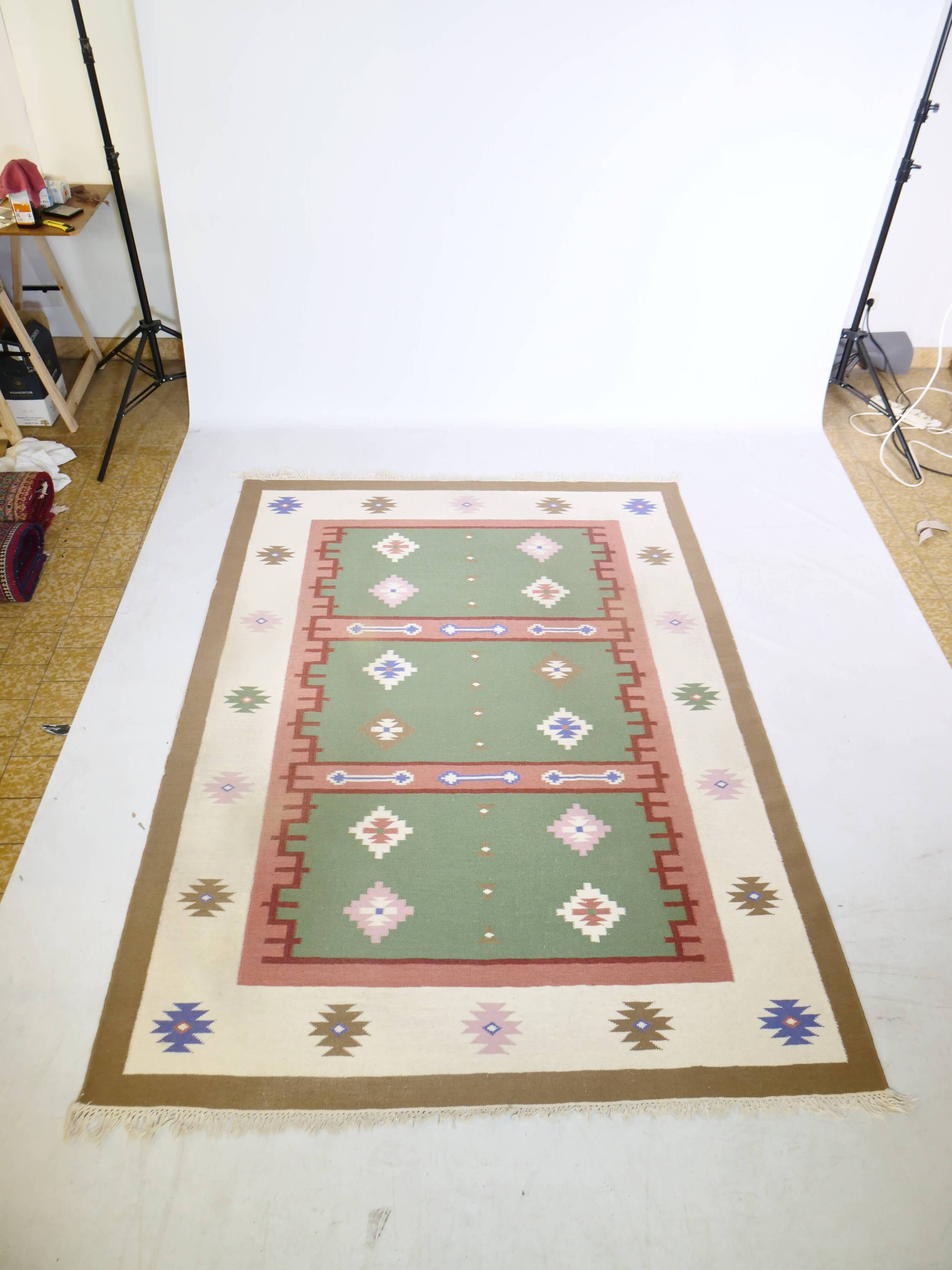 Hand-woven kilim true vintage ethnic wool rug, 70s 80s