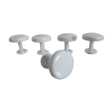Set of 5 wall hooks, coat rack, white lacquered metal, new from old stock, 1980