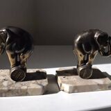Paire de serres livres art déco éléphants Franjou