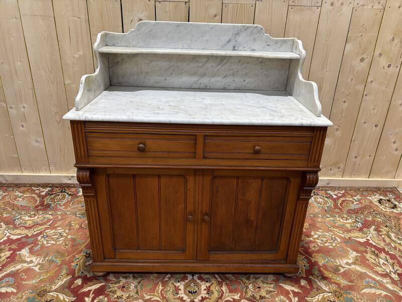 Meuble de toilette en noyer et marbre de carrare