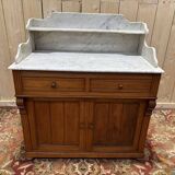 Meuble de toilette en noyer et marbre de carrare