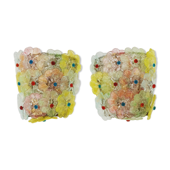 Colourful Murano glass wall lamps by Barovier & Toso 1950