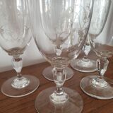 Set of 5 old screen-printed glasses