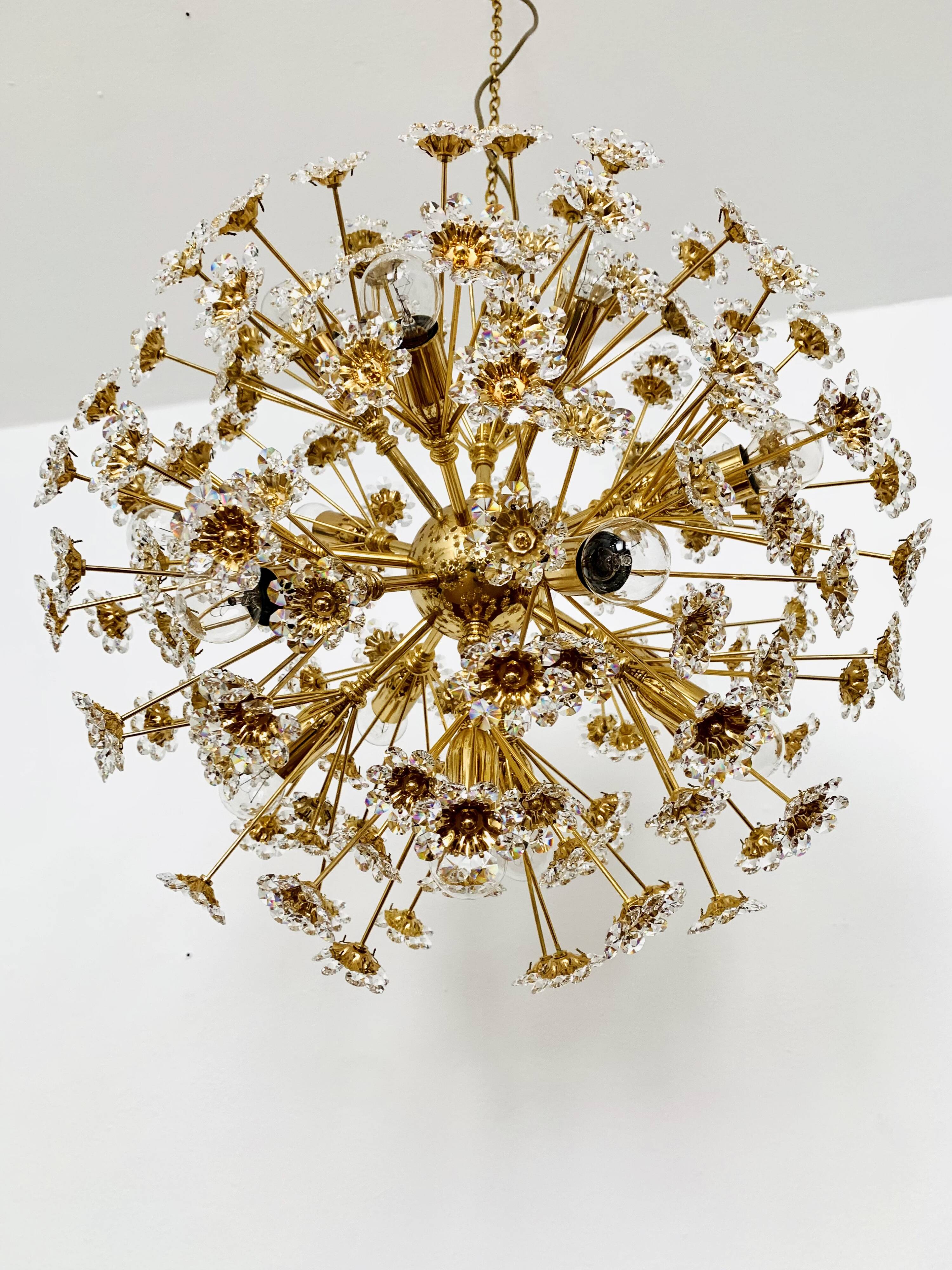 Large Floral Crystal Glass Ball Chandelier by Palwa